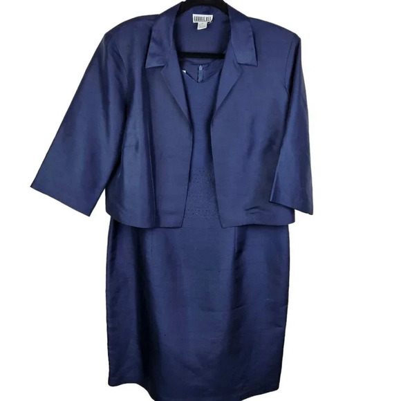 Robbie‎ Bee Size 16 Silk Beaded 2 Piece Dress Suit Jacket Blue Women Stylish - Picture 1 of 16